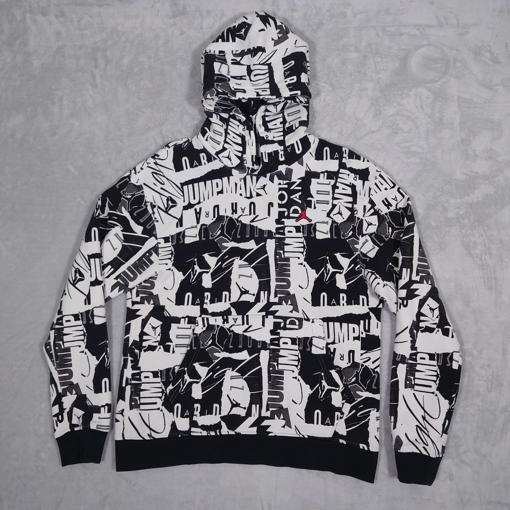 Jordan Air Jumpman Hoodie Mens M Black White All Over Print AOP DA9814-100 Nike